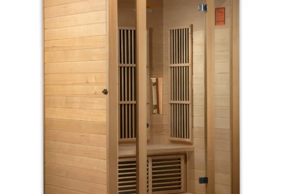 A sleek and modern 2-person Maxxus Seattle infrared sauna crafted from rich Hemlock wood. Featuring carbon far infrared heating panels, a tempered glass door, and an easy-to-use digital control panel